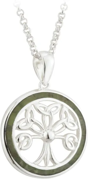 Biddy Murphy Celtic Tree of Life 925 Sterling Silver, Connemara Marble Pendant Necklace, 18" Inch,  x , Women's Irish Jewelry Imported from Ireland