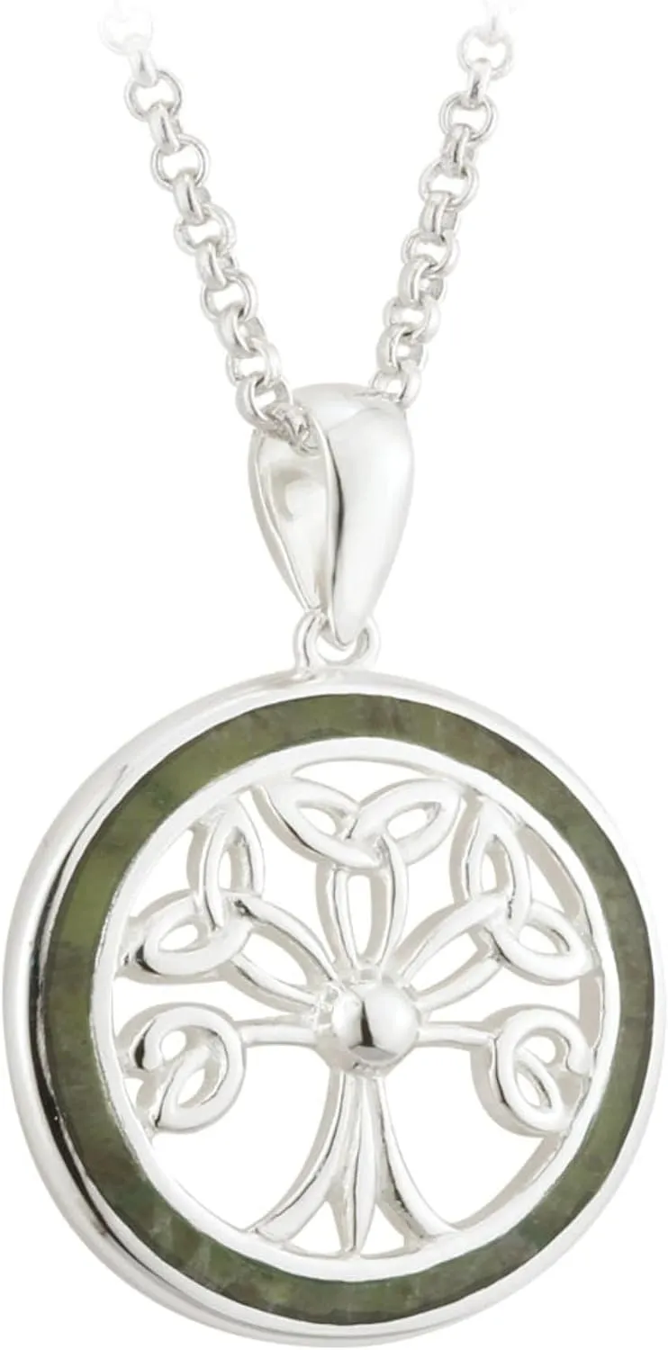 Biddy Murphy Celtic Tree of Life 925 Sterling Silver, Connemara Marble Pendant Necklace, 18" Inch,  x , Women's Irish Jewelry Imported from Ireland