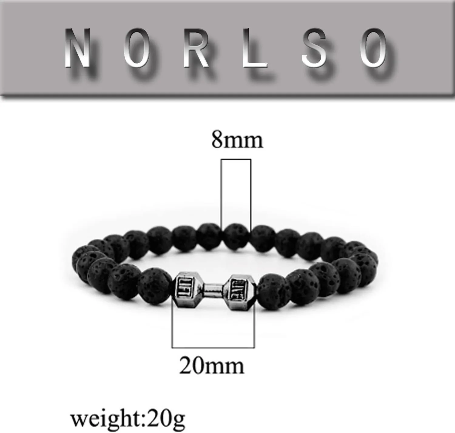 Black Dumbbell Bracelet for Men Gym Bros Bracelet Volcanic Lava Stone Adjustable Natural Stone Beads Bracelet Fitness Barbell Jewelry for Men