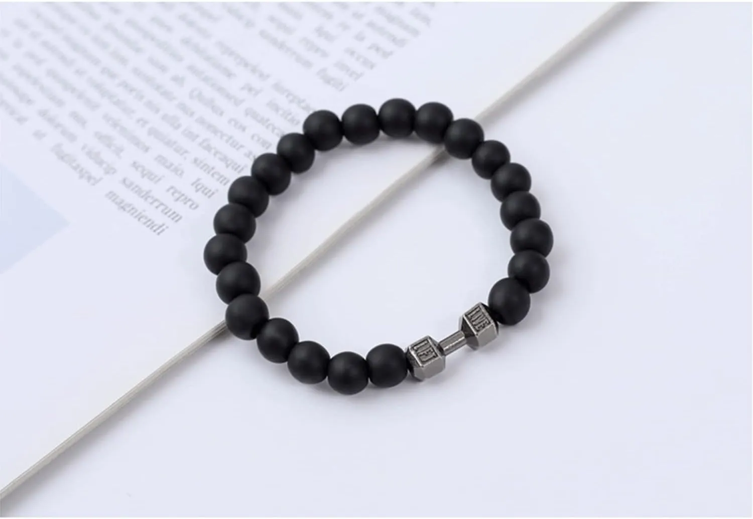 Black Dumbbell Bracelet for Men Gym Bros Bracelet Volcanic Lava Stone Adjustable Natural Stone Beads Bracelet Fitness Barbell Jewelry for Men