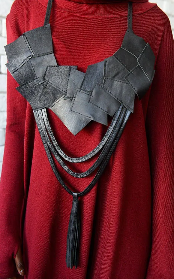 Black Genuine Leather Necklace