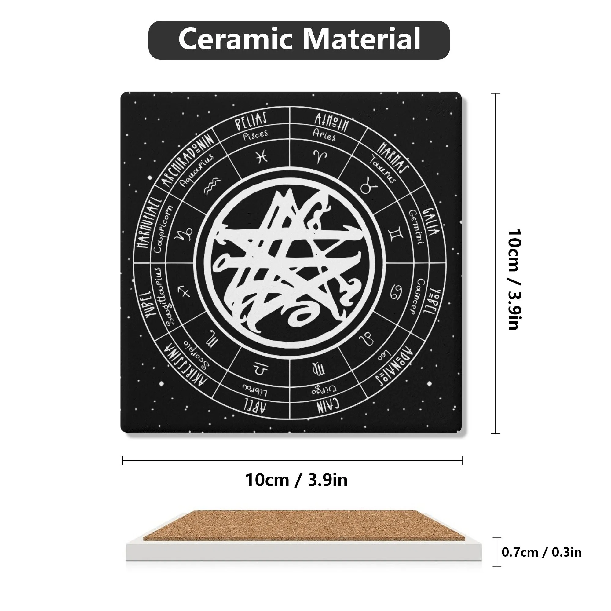Black Zodiac Ceramic Coasters Set