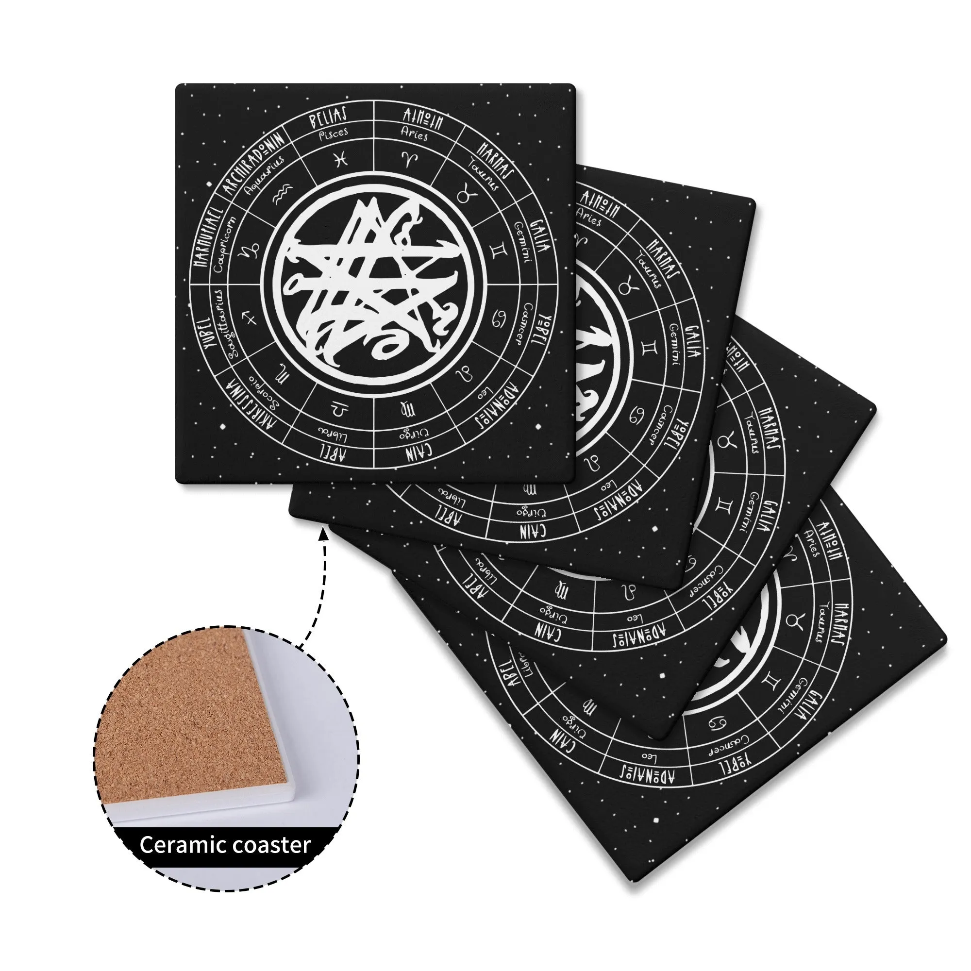 Black Zodiac Ceramic Coasters Set