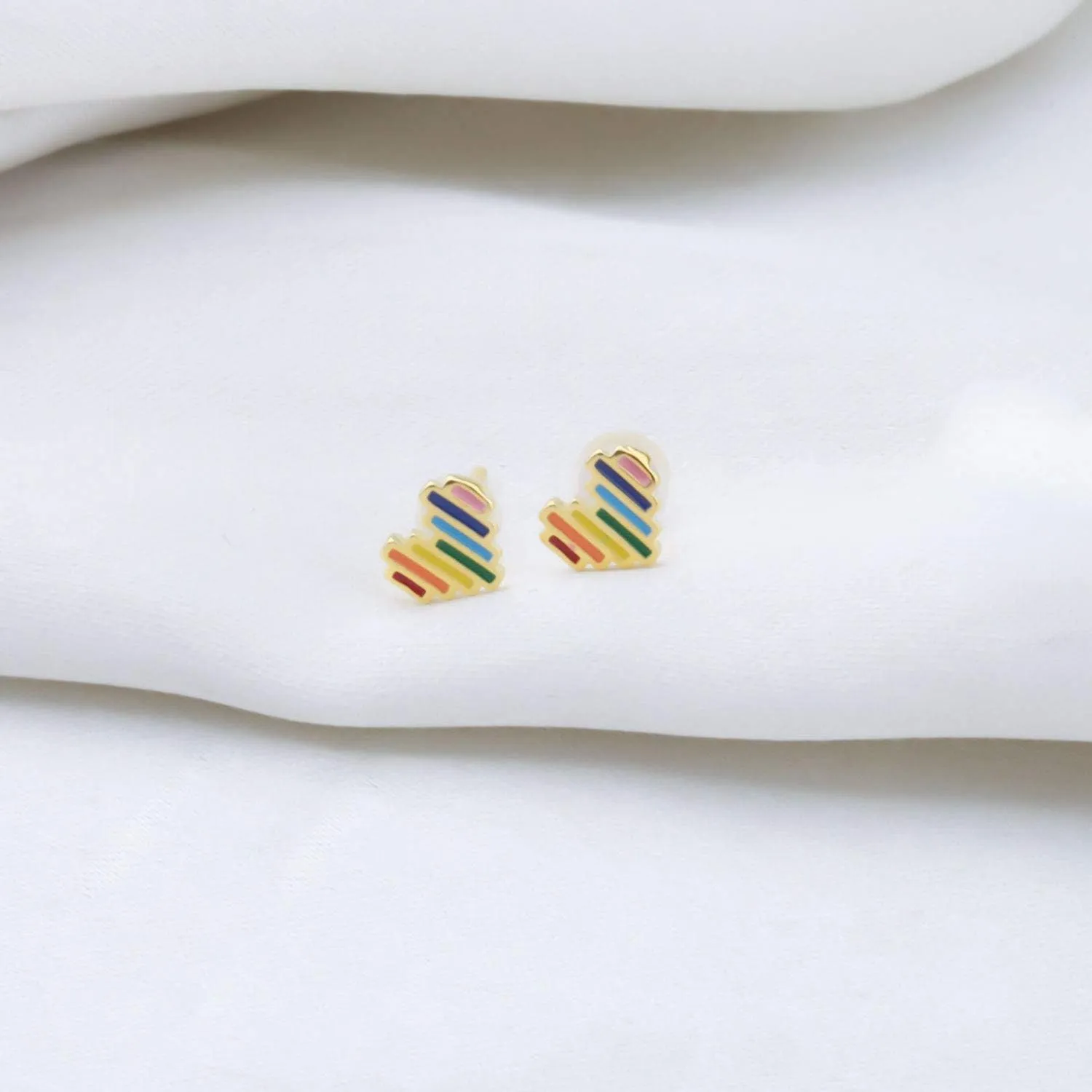 bobauna Delicate Colorful Rainbow Heart Stud Earrings LGBT Pride Jewelry Gift For Gay & Lesbian Pride