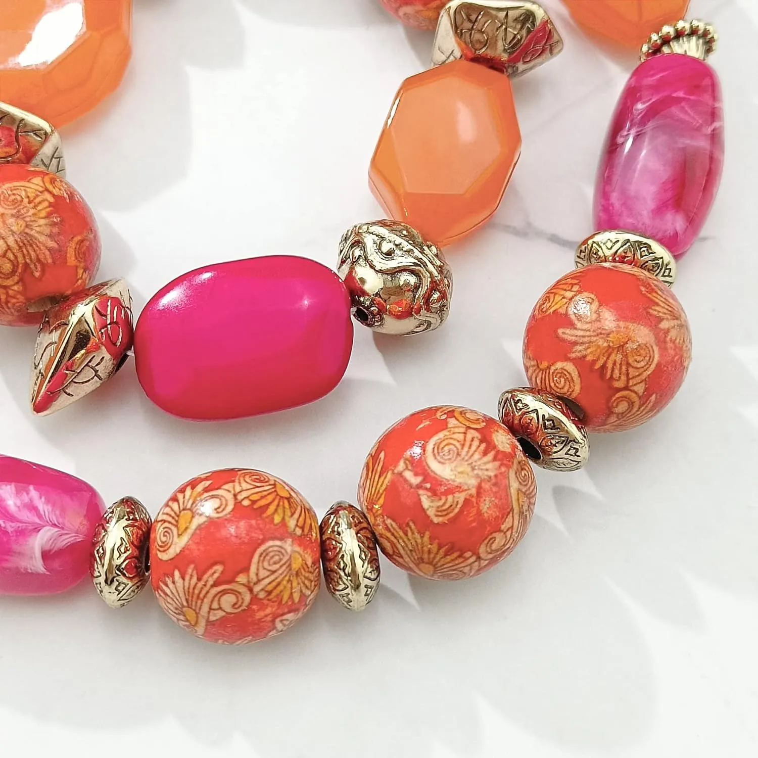 Bocar Chunky Wooden Beaded Collar Necklace Earrings Bracelet Handmade 3 Sets for Women Gift