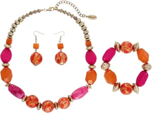 Bocar Chunky Wooden Beaded Collar Necklace Earrings Bracelet Handmade 3 Sets for Women Gift