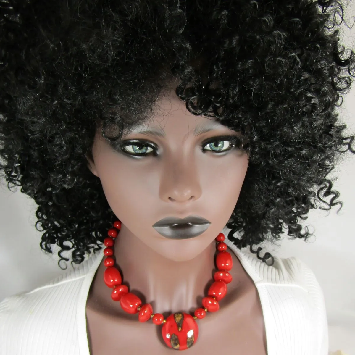 Bold Bright Red Beaded Pendant Necklace Fair Trade Kazuri Bead