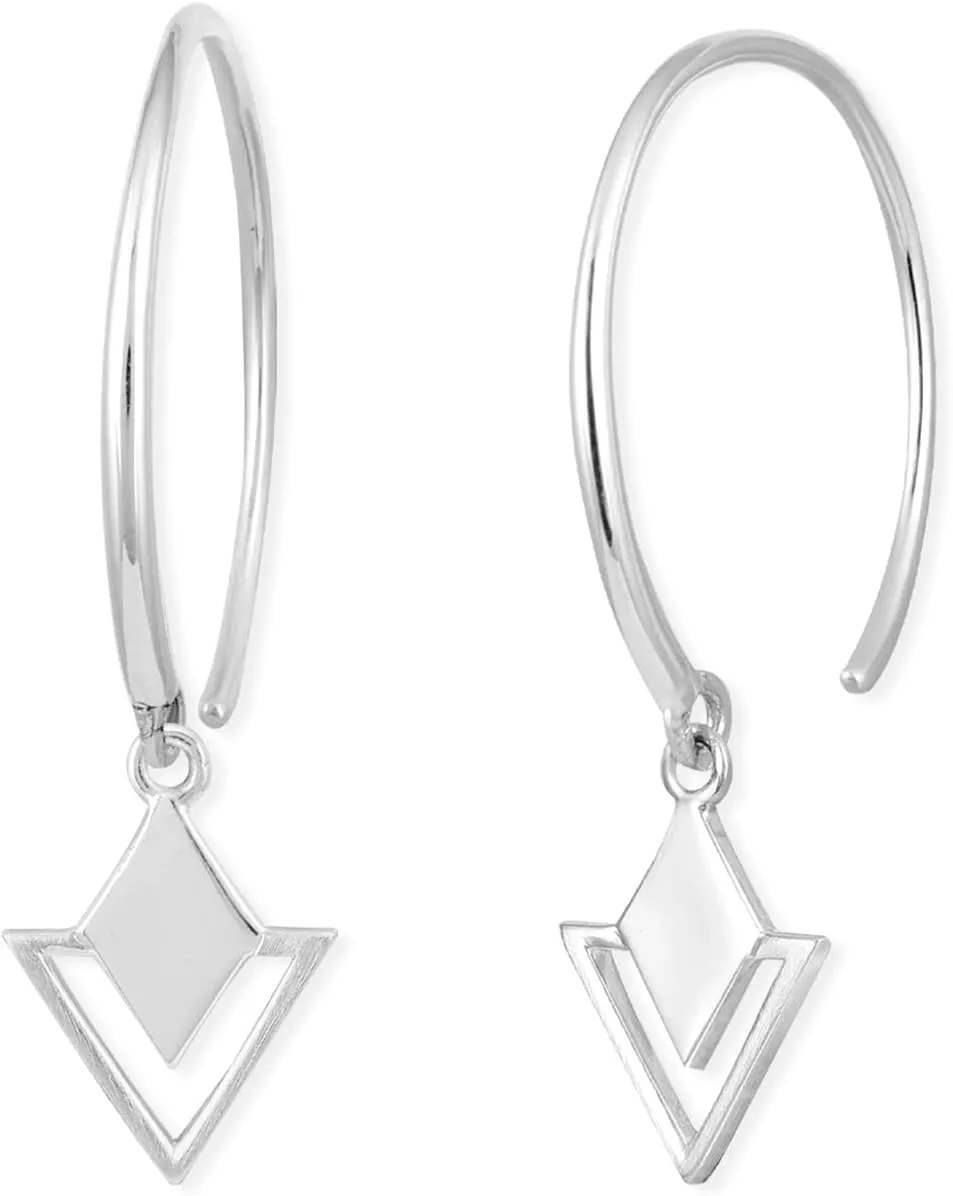 Boma Jewelry Sterling Silver Geometric Diamond & Triangle Pull Through Hoop Earrings