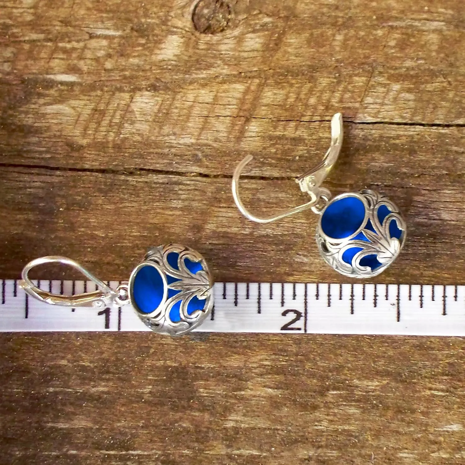 Bottled Up Designs Handmade Vintage Lace Leverback Earrings, Sterling Silver, Eco Friendly, Made in USA, Birthday Gifts, Mothers Day, Women, Anniversary (Cobalt Skin Cream Jar)