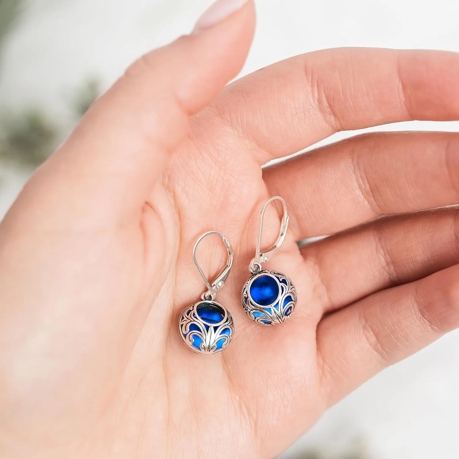 Bottled Up Designs Handmade Vintage Lace Leverback Earrings, Sterling Silver, Eco Friendly, Made in USA, Birthday Gifts, Mothers Day, Women, Anniversary (Cobalt Skin Cream Jar)