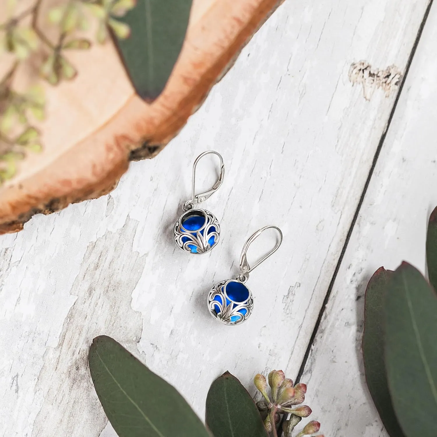 Bottled Up Designs Handmade Vintage Lace Leverback Earrings, Sterling Silver, Eco Friendly, Made in USA, Birthday Gifts, Mothers Day, Women, Anniversary (Cobalt Skin Cream Jar)