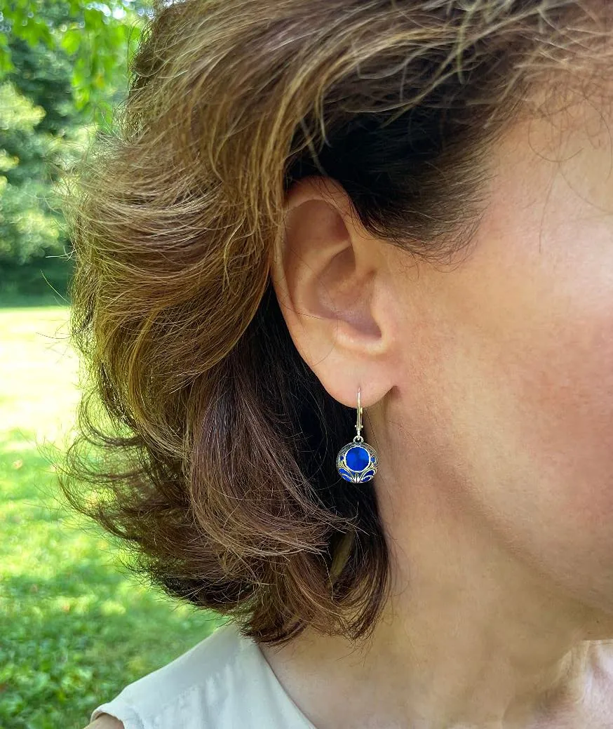 Bottled Up Designs Handmade Vintage Lace Leverback Earrings, Sterling Silver, Eco Friendly, Made in USA, Birthday Gifts, Mothers Day, Women, Anniversary (Cobalt Skin Cream Jar)