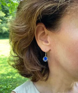 Bottled Up Designs Handmade Vintage Lace Leverback Earrings, Sterling Silver, Eco Friendly, Made in USA, Birthday Gifts, Mothers Day, Women, Anniversary (Cobalt Skin Cream Jar)