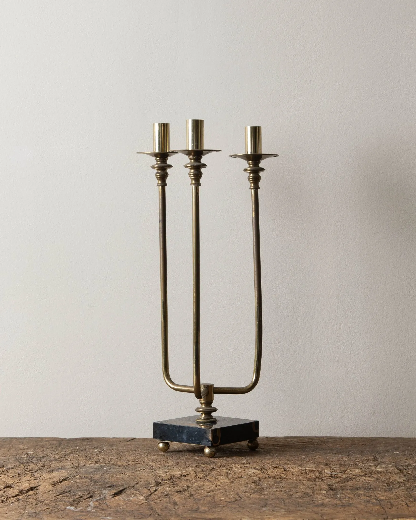 Brass   Marble Triple Candelabra
