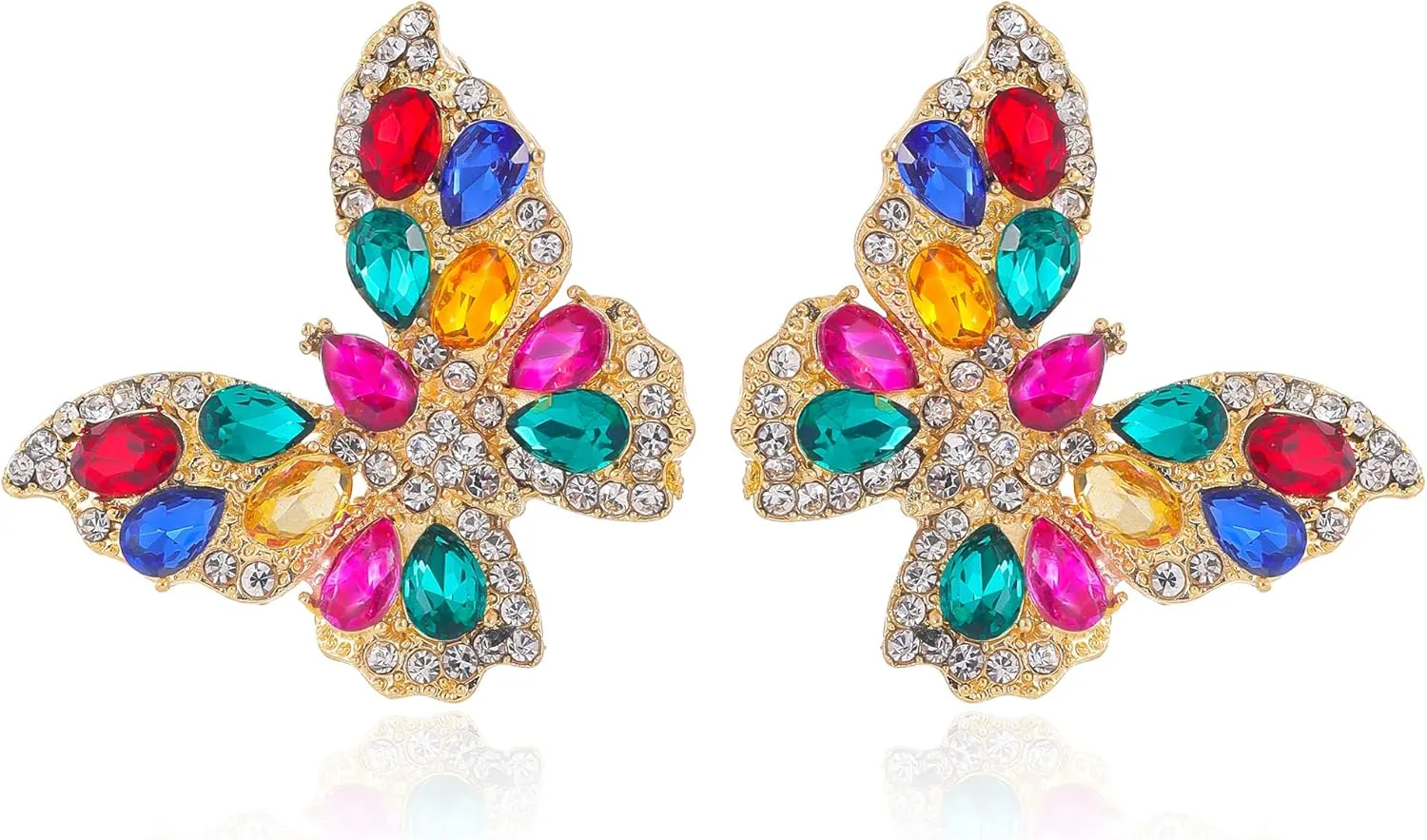 Butterfly Gold Clip on Earrings Statement Rhinestone Crystal Sparkly Clip on Earrings for Women Hypoallergenic Non-Pierced Clip on Dangle Earrings Women Birthday Xmas Valentine's Day Gifts
