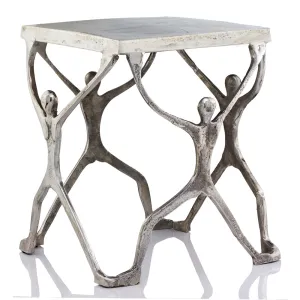 Caballero Man Figure, Aluminum, Modern, Art, Unique, Home, Office, Bedroom, Silver, Square Table, 18" x 18" x 18"