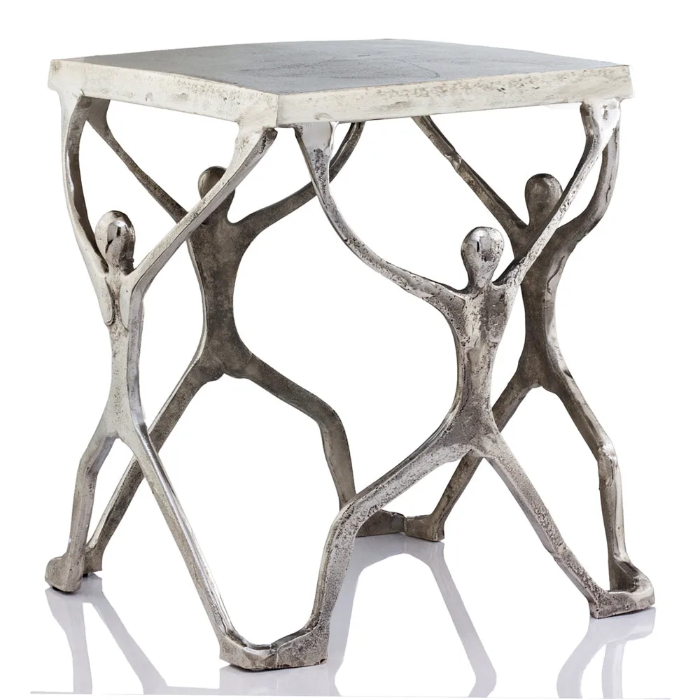 Caballero Man Figure, Aluminum, Modern, Art, Unique, Home, Office, Bedroom, Silver, Square Table, 18" x 18" x 18"