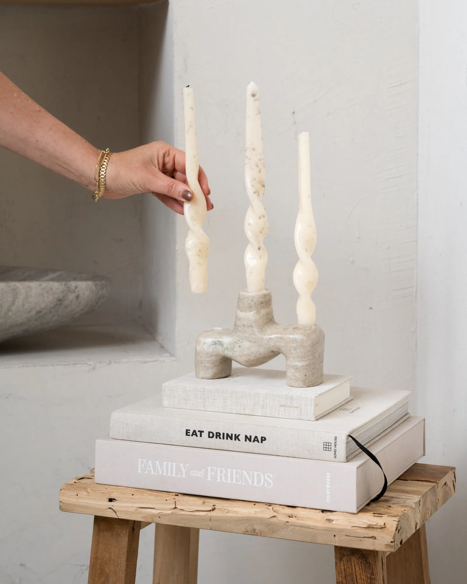 Candle Holder Marble Beige Small