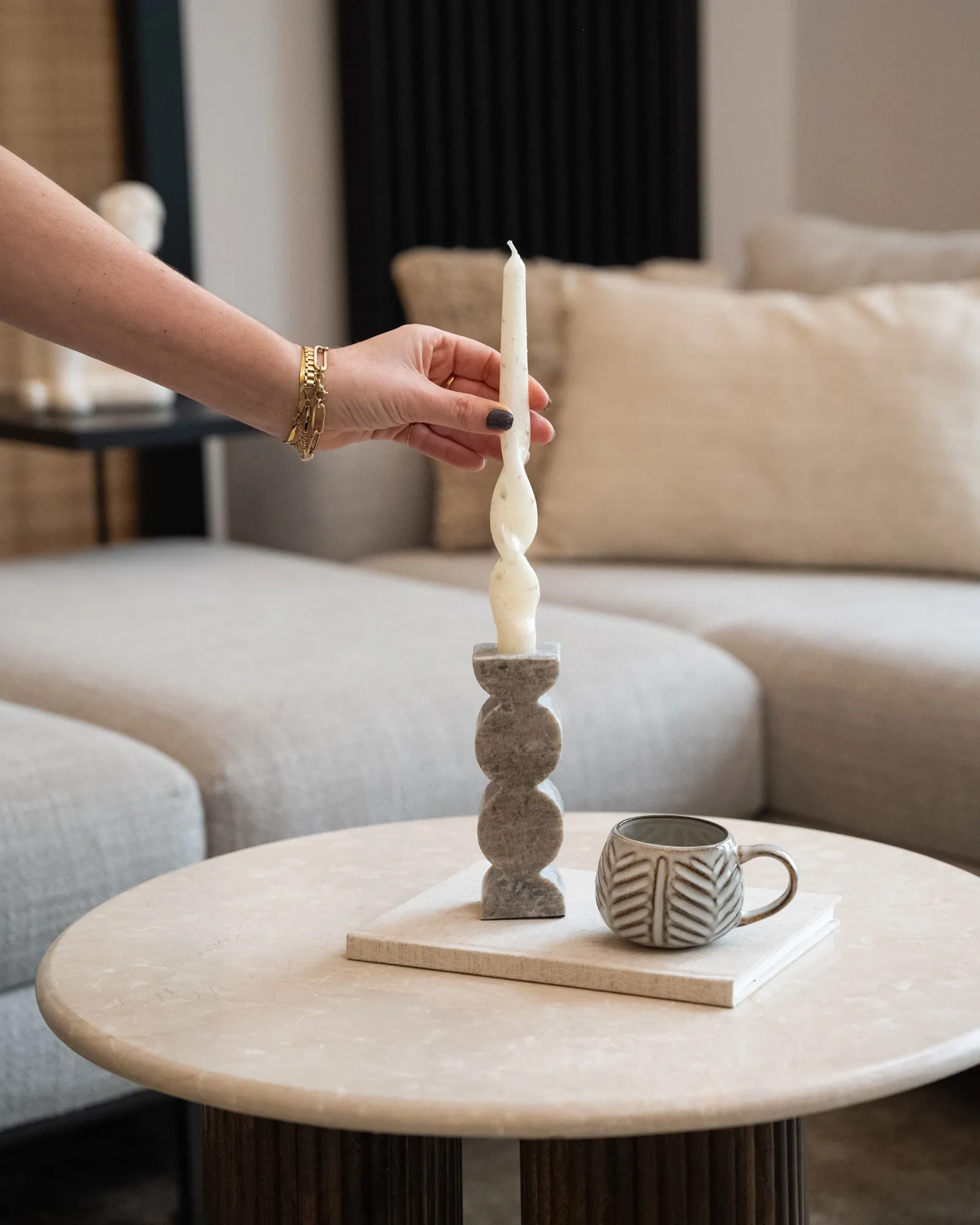 Candle Holder Marble Beige