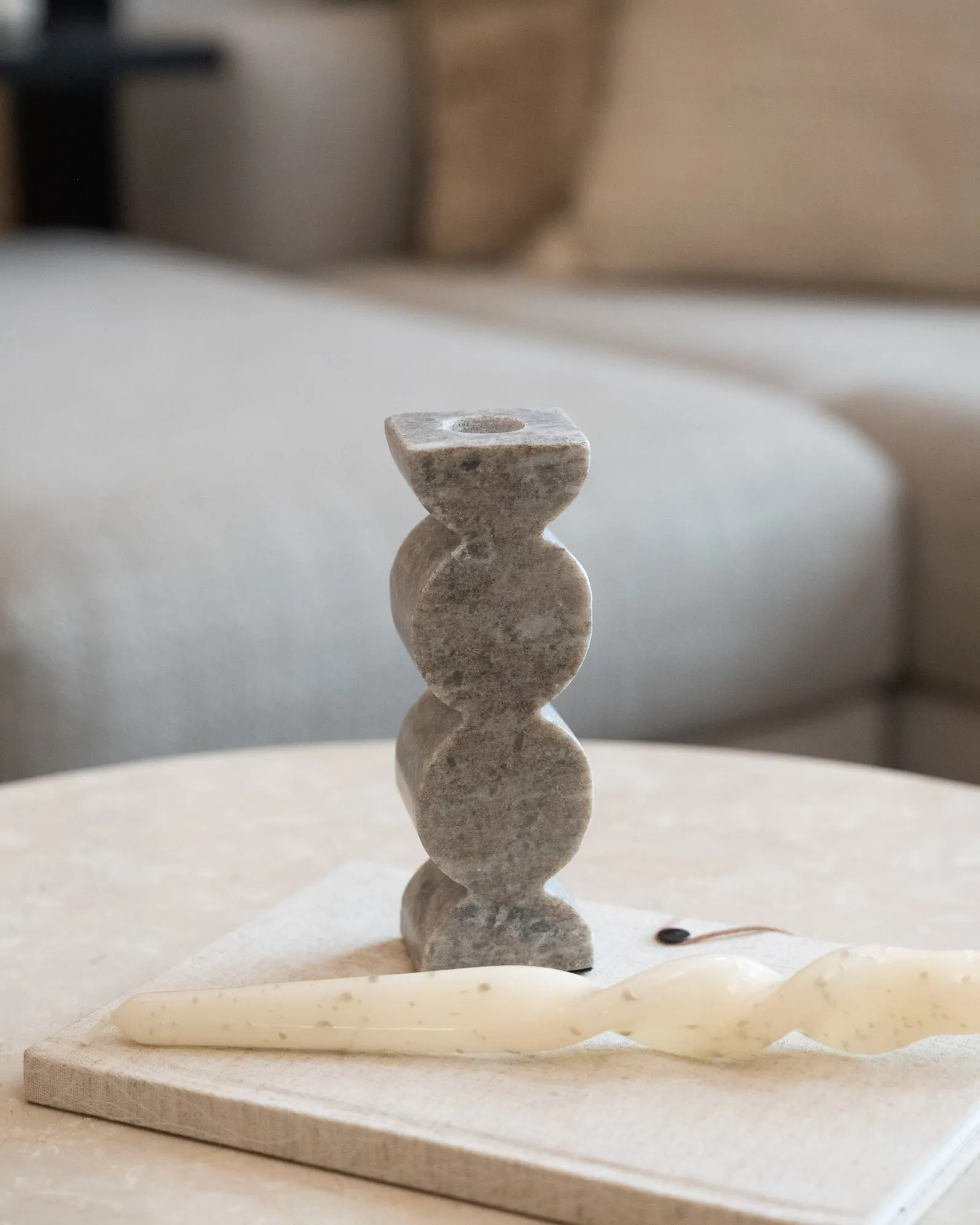 Candle Holder Marble Beige