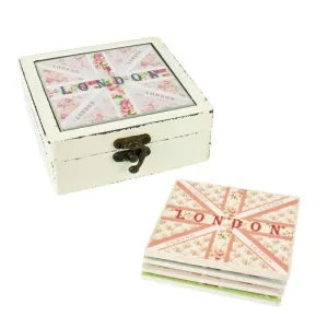 Ceramic London Coaster Set & Holder