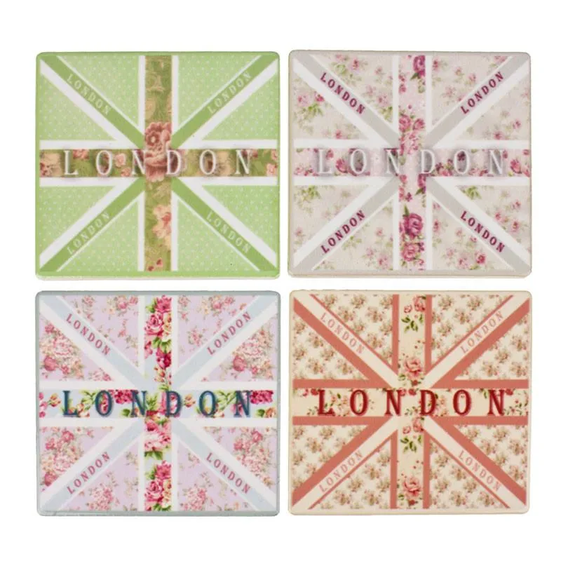 Ceramic London Coaster Set & Holder