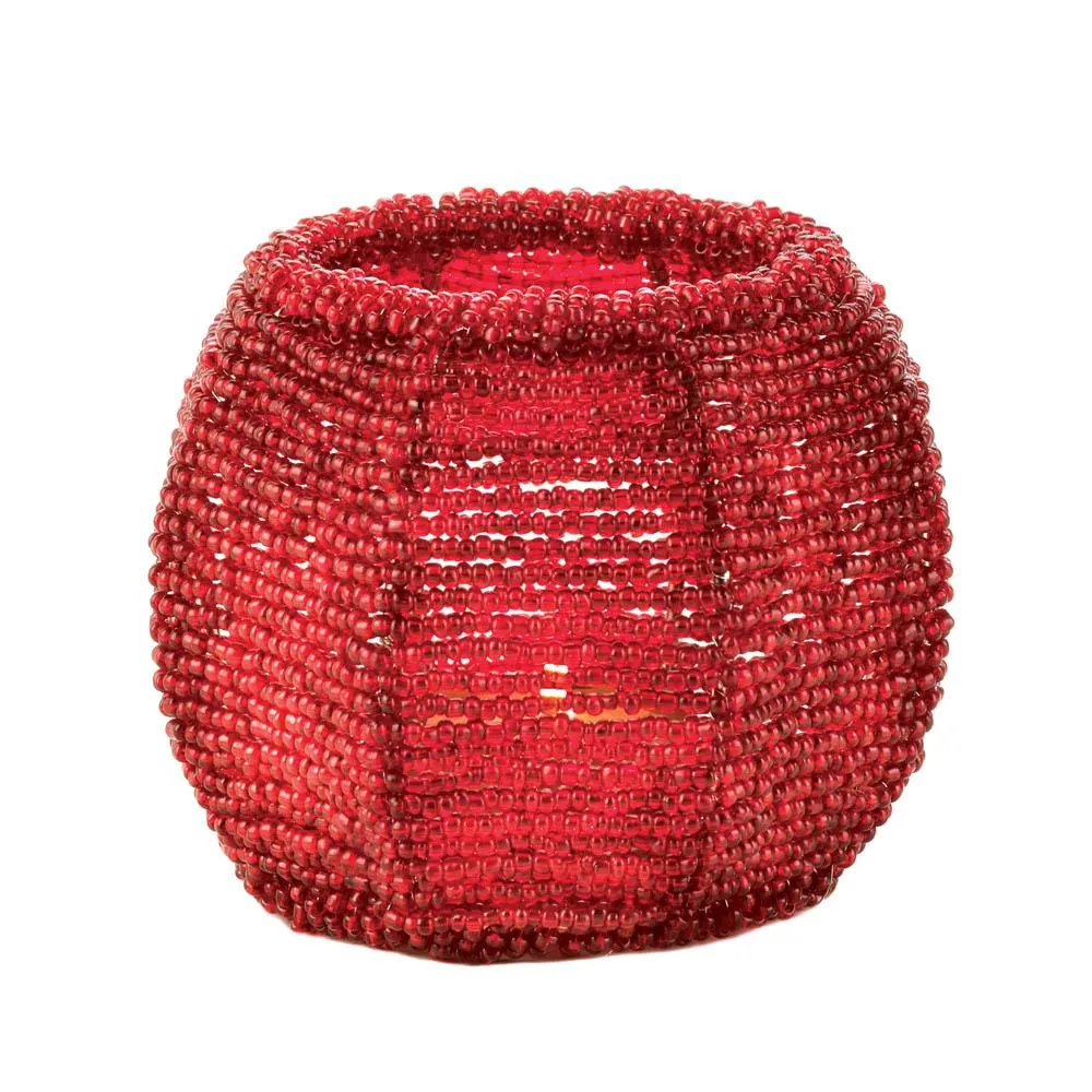 Cherry Red Beaded Candle Holder