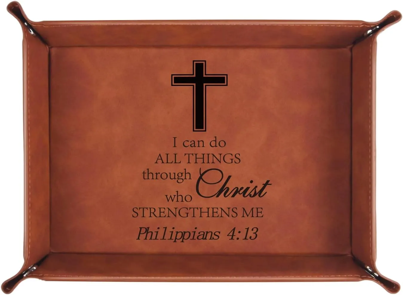 Christian Gifts,Leather Tray Engraved Personalized Tray,Bible Verse Faith Religious Birthday Inspirational Gifts,Valet Desktop Storage Organizer (Philippians 4:13)