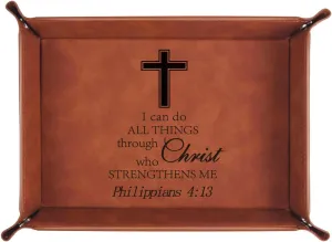 Christian Gifts,Leather Tray Engraved Personalized Tray,Bible Verse Faith Religious Birthday Inspirational Gifts,Valet Desktop Storage Organizer (Philippians 4:13)