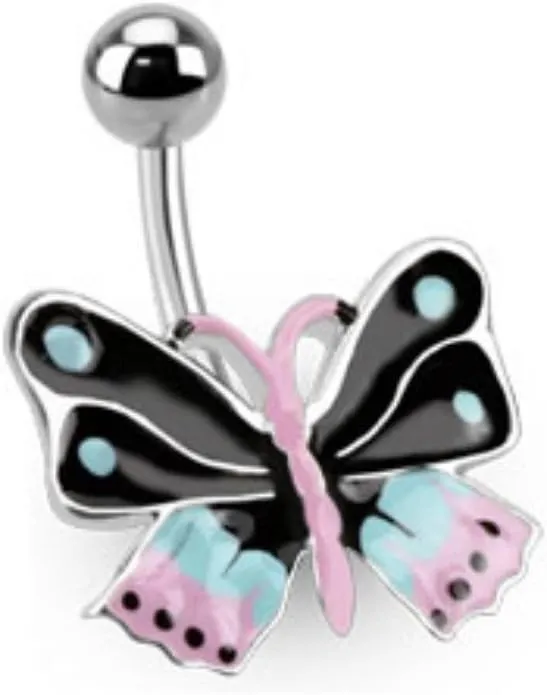 Colorful Epoxy Butterfly Bananabell WildKlass Navel Ring 316L Surgical Steel (Sold by Piece)
