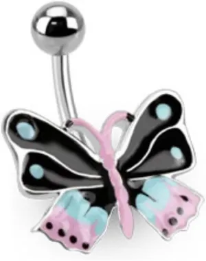 Colorful Epoxy Butterfly Bananabell WildKlass Navel Ring 316L Surgical Steel (Sold by Piece)