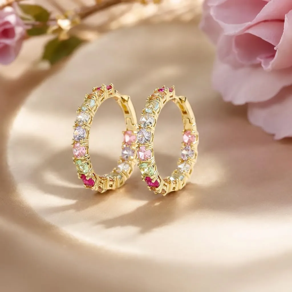 Colorful Hoop Earrings, Sparkly Crystal Cubic Zirconia Hoop Earrings for Women Hypoallergenic Small Hoop Earrings for Birthday Jewelry