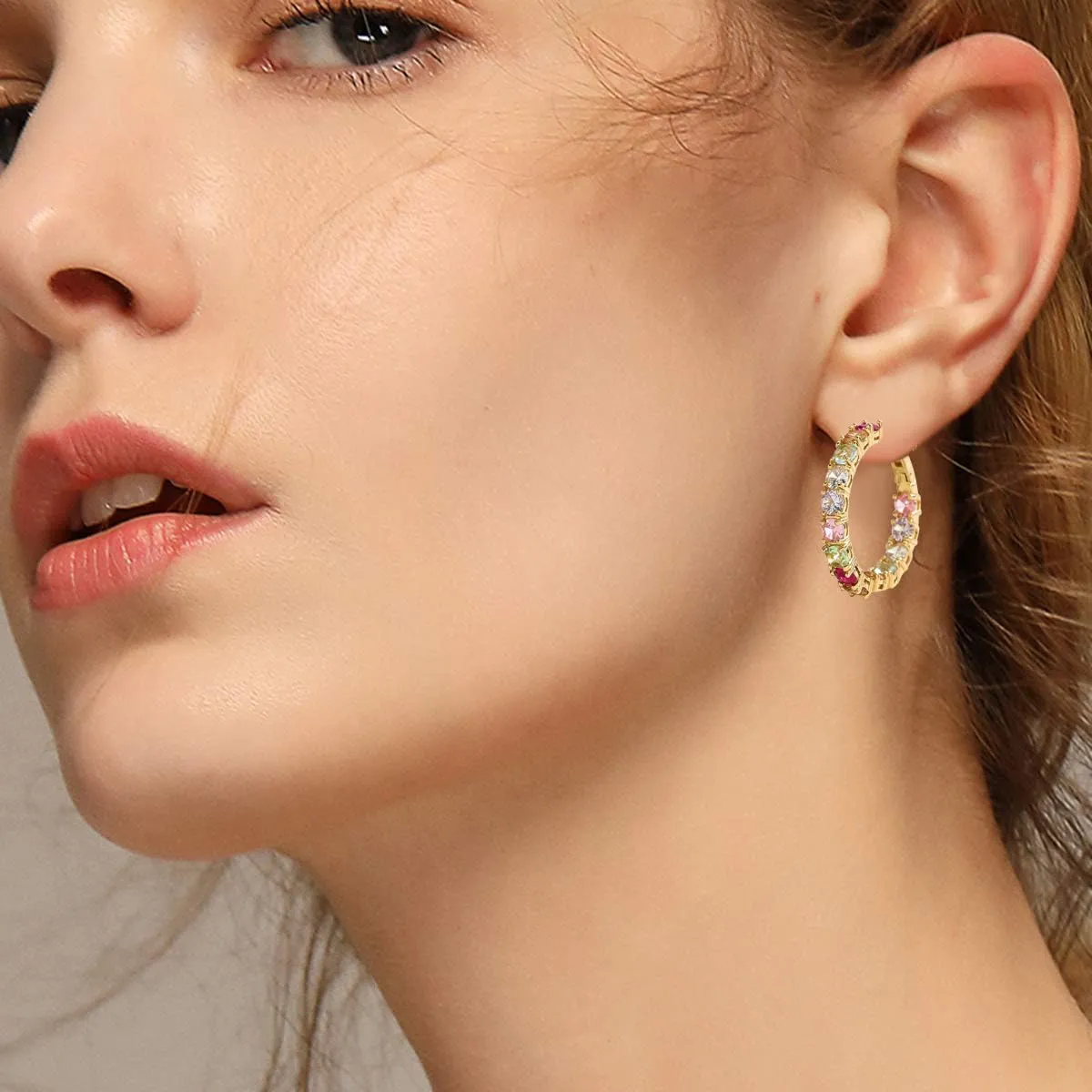 Colorful Hoop Earrings, Sparkly Crystal Cubic Zirconia Hoop Earrings for Women Hypoallergenic Small Hoop Earrings for Birthday Jewelry