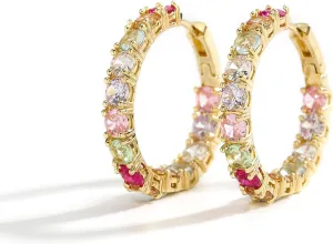 Colorful Hoop Earrings, Sparkly Crystal Cubic Zirconia Hoop Earrings for Women Hypoallergenic Small Hoop Earrings for Birthday Jewelry