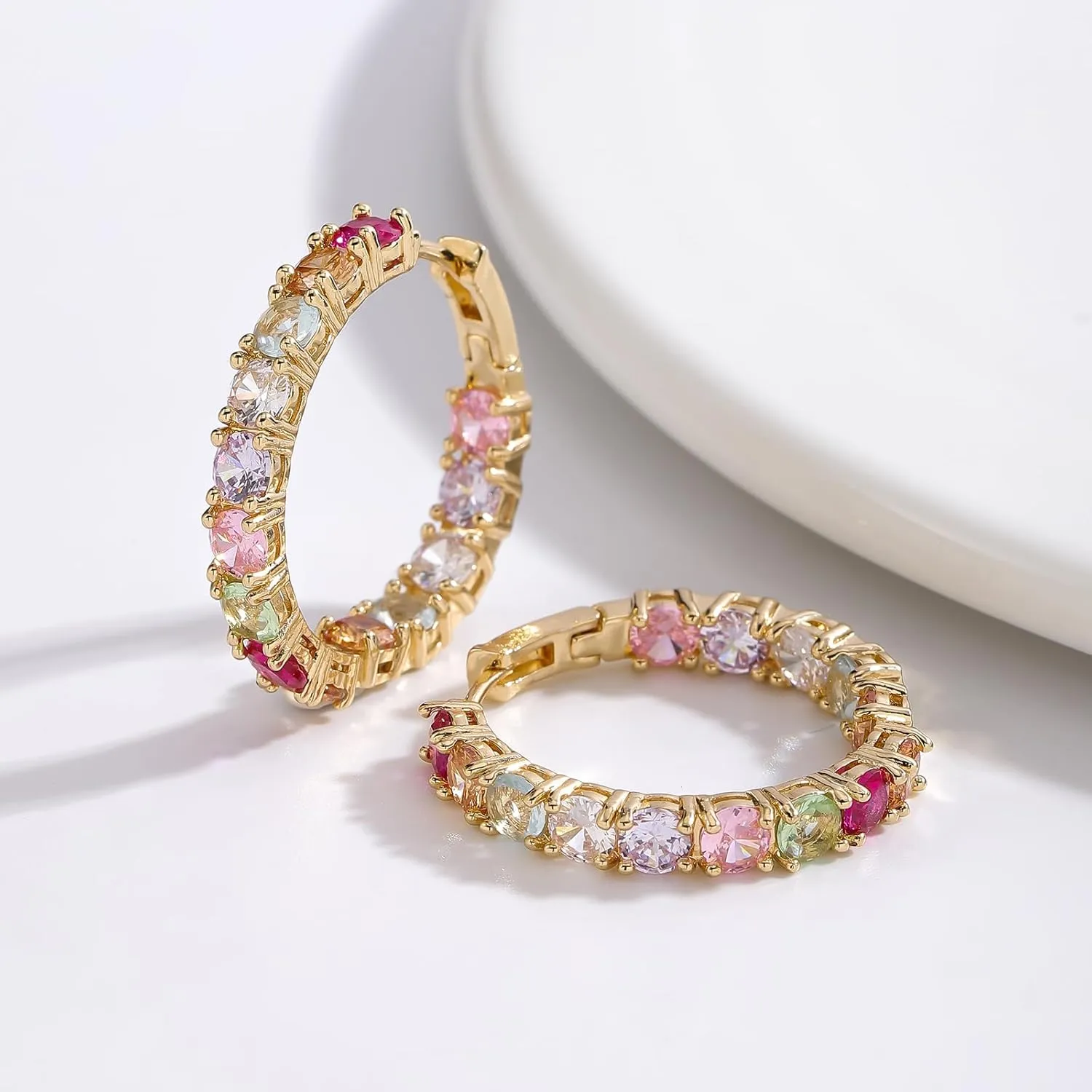 Colorful Hoop Earrings, Sparkly Crystal Cubic Zirconia Hoop Earrings for Women Hypoallergenic Small Hoop Earrings for Birthday Jewelry