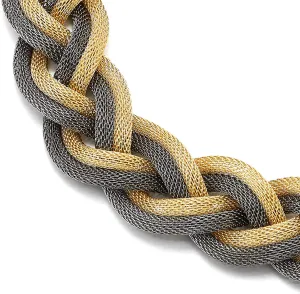 COOLSTEELANDBEYOND Statement Necklace, Large Bib Choker Necklace, Gold and Grey Braided Hollow Cable Mesh Collar, Dress Prom