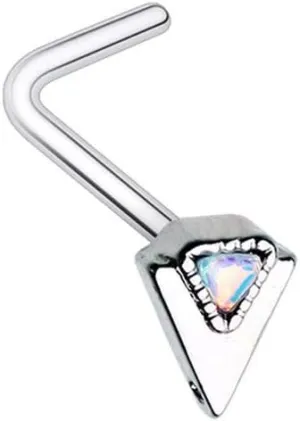 Covet Jewelry Geometric Triangle Moonstone L-Shape Nose Ring