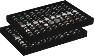 Coward 2Pcs/Set Black Velvet Stackable Ring Organizer Tray, Velvet Ring Earring Stud Jewelry Display Holder Tray for Store Selling or Home Show Storage (ring ring)