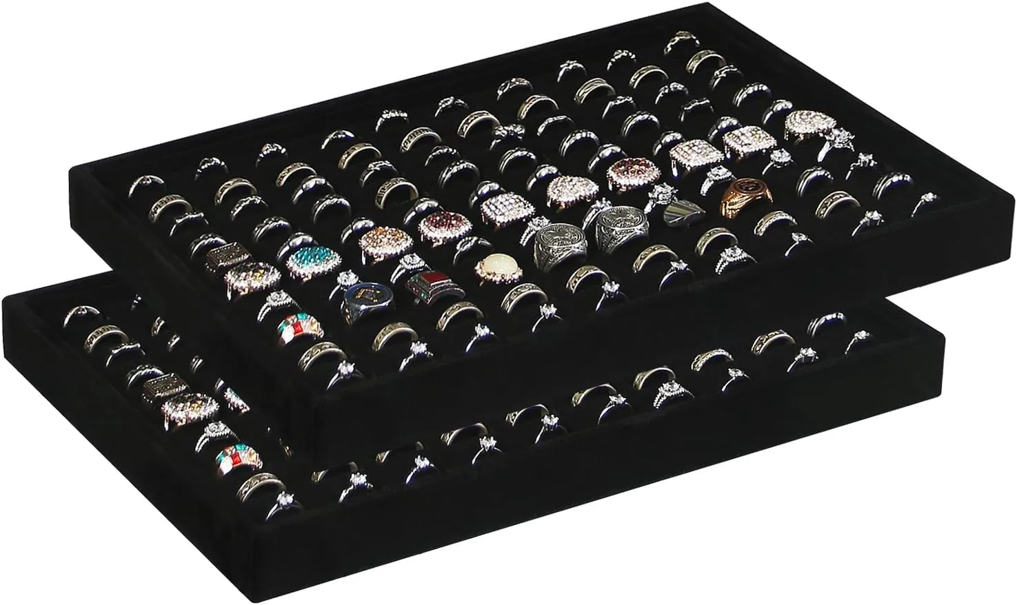 Coward 2Pcs/Set Black Velvet Stackable Ring Organizer Tray, Velvet Ring Earring Stud Jewelry Display Holder Tray for Store Selling or Home Show Storage (ring ring)