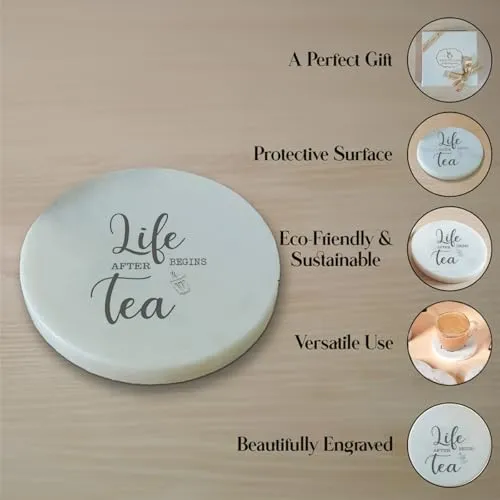 CRAFTSLANE Premium Handmade Marble Quotes Coaster for Tea | Dining Table Decor Accessories | Round Shape | Use for Outdoors, Indoors, Home, Patio and Cocktail Parties | Tabletop Protection