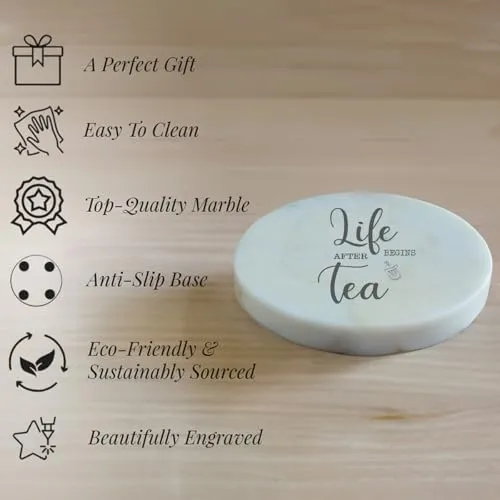 CRAFTSLANE Premium Handmade Marble Quotes Coaster for Tea | Dining Table Decor Accessories | Round Shape | Use for Outdoors, Indoors, Home, Patio and Cocktail Parties | Tabletop Protection