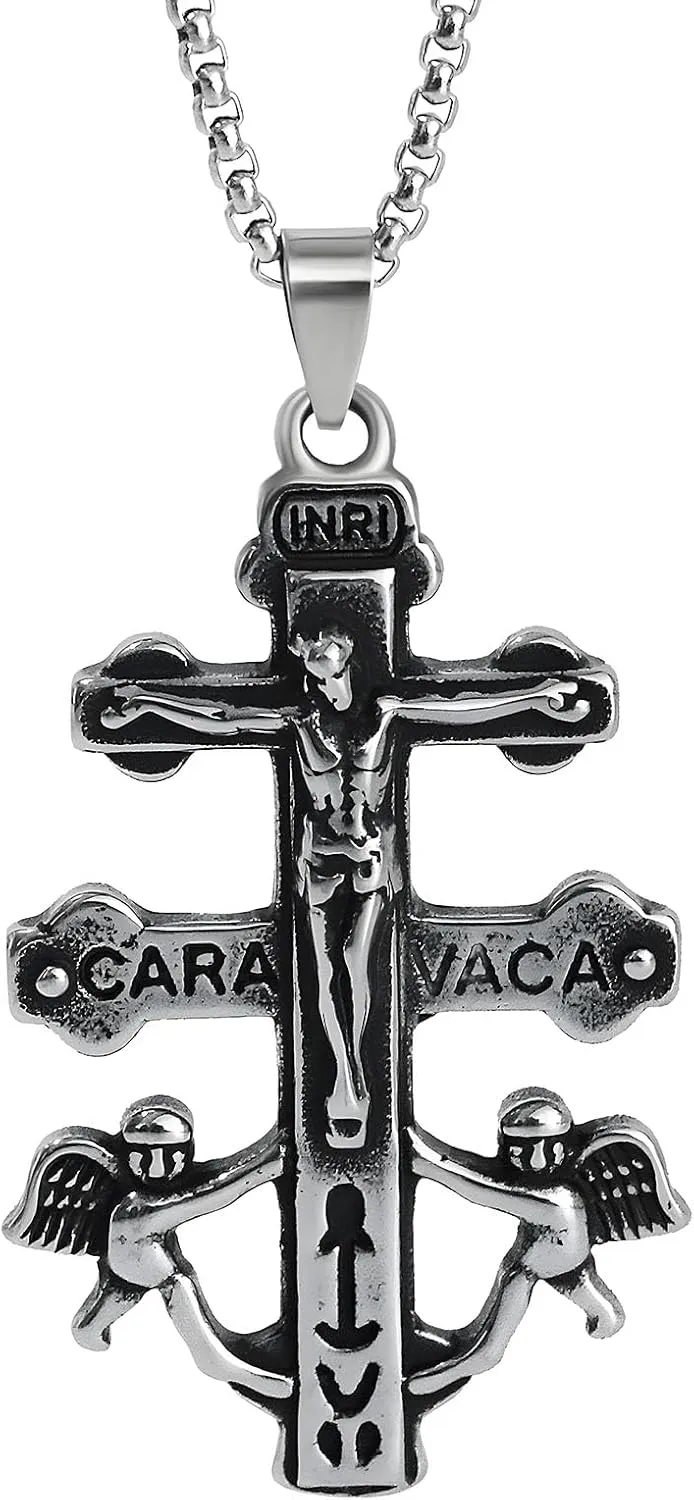Cross Necklace for Men Stainless Steel Celtic/Orthodox/Armor of God Shield Viking Cross Pendant Crucifix Necklace Faith Christian Religious Jewelry for Him