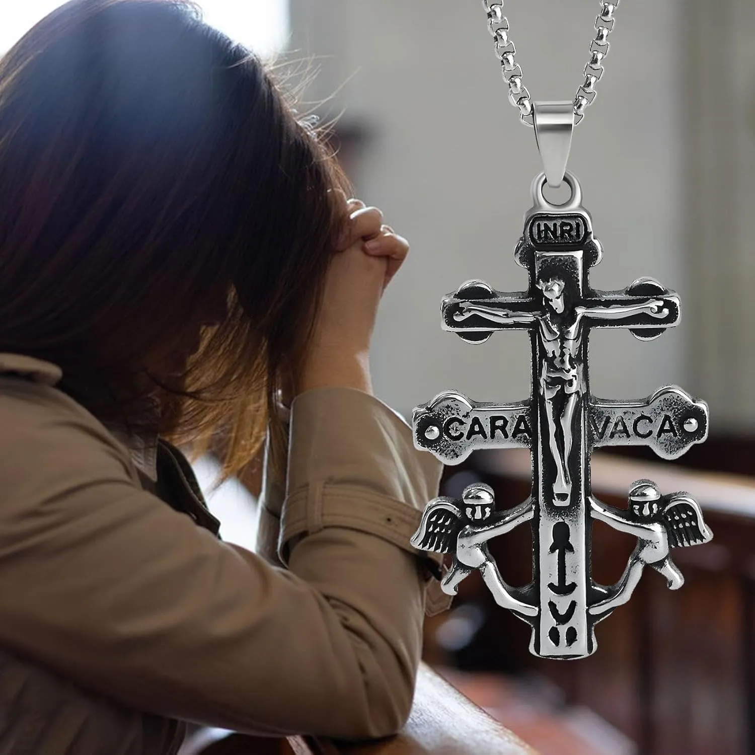 Cross Necklace for Men Stainless Steel Celtic/Orthodox/Armor of God Shield Viking Cross Pendant Crucifix Necklace Faith Christian Religious Jewelry for Him