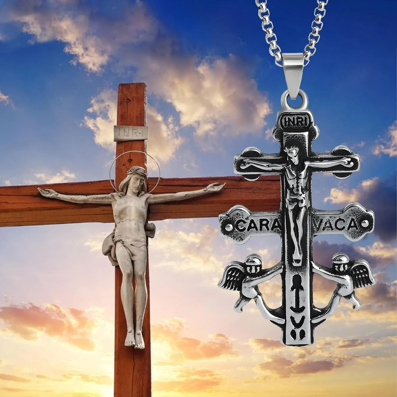 Cross Necklace for Men Stainless Steel Celtic/Orthodox/Armor of God Shield Viking Cross Pendant Crucifix Necklace Faith Christian Religious Jewelry for Him