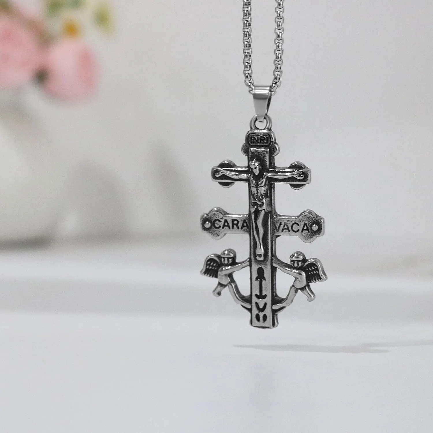 Cross Necklace for Men Stainless Steel Celtic/Orthodox/Armor of God Shield Viking Cross Pendant Crucifix Necklace Faith Christian Religious Jewelry for Him