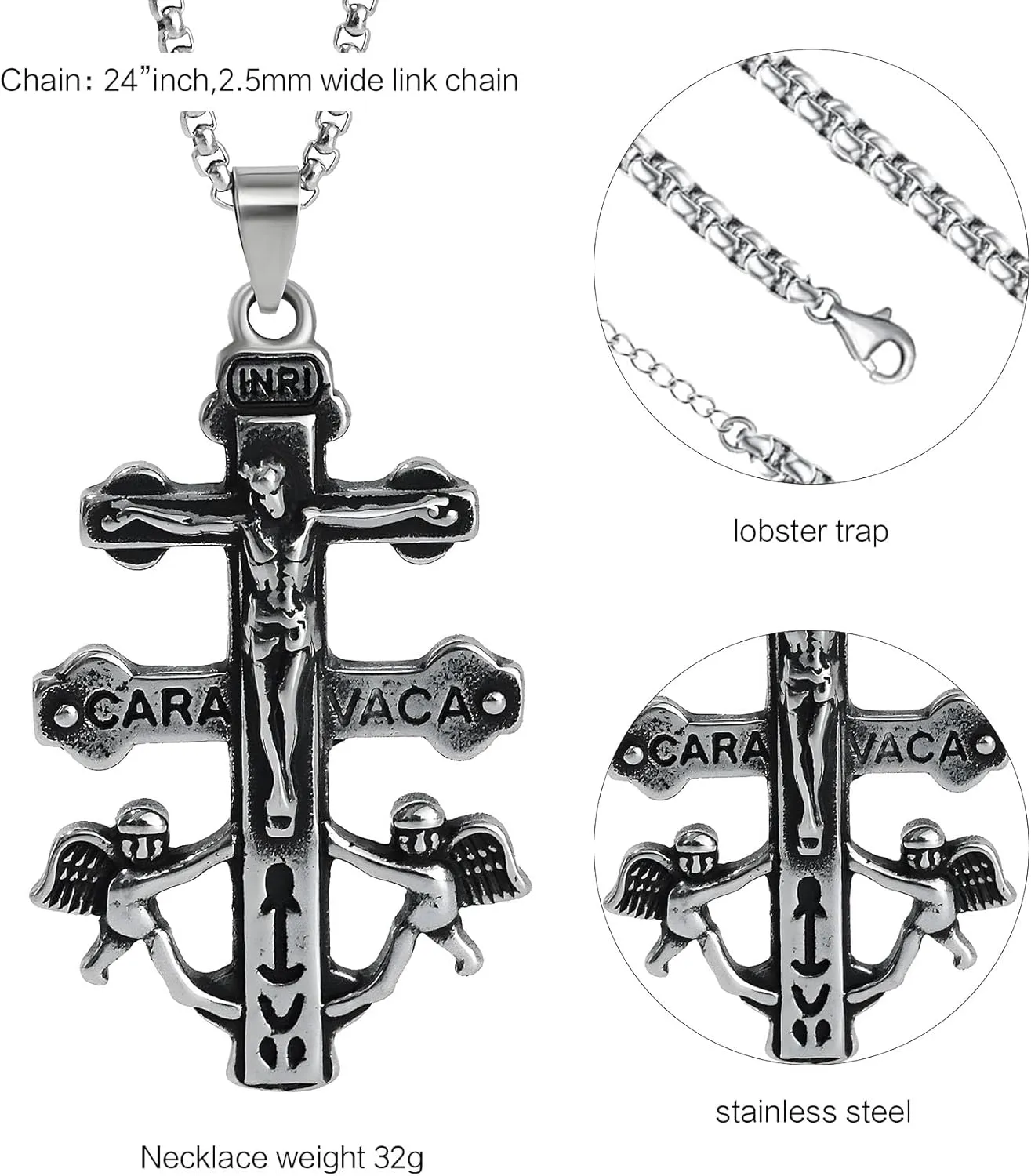 Cross Necklace for Men Stainless Steel Celtic/Orthodox/Armor of God Shield Viking Cross Pendant Crucifix Necklace Faith Christian Religious Jewelry for Him