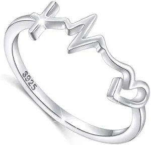 DAOCHONG S925 Sterling Silver Faith Hope Love Ring for Women Cross Christian Jewelry Gifts (sterling-silver style 1, 9)