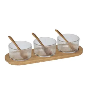 Dritta 7pc Glass  Wood Condiment Set