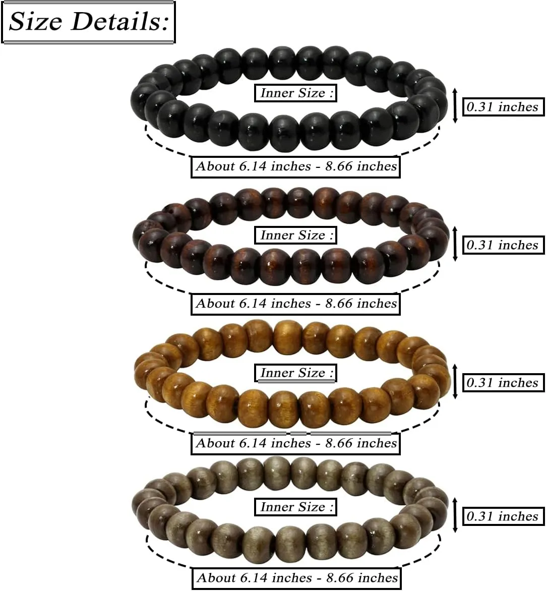 Eigso 6-8mm Wood Beads Bracelet Prayer Beads for Meditation Buddha Tibetan Bracelet for Men and Women