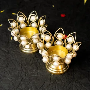 Ekhasa Crystal Tealight Candle Holders for Home Décor | Perfect Candle Stand for Diwali Decoration and Table Decor | Indoor & Outdoor, Festival Decorative Candles Gift Items (Lotus, Set of 2)